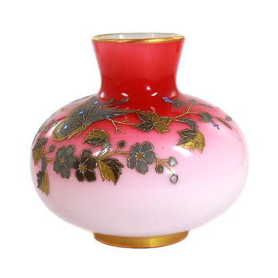 Peachblow Vase mit Silber- und Goldmalerei, Harrach&#39;sche Neuwelt um 1885