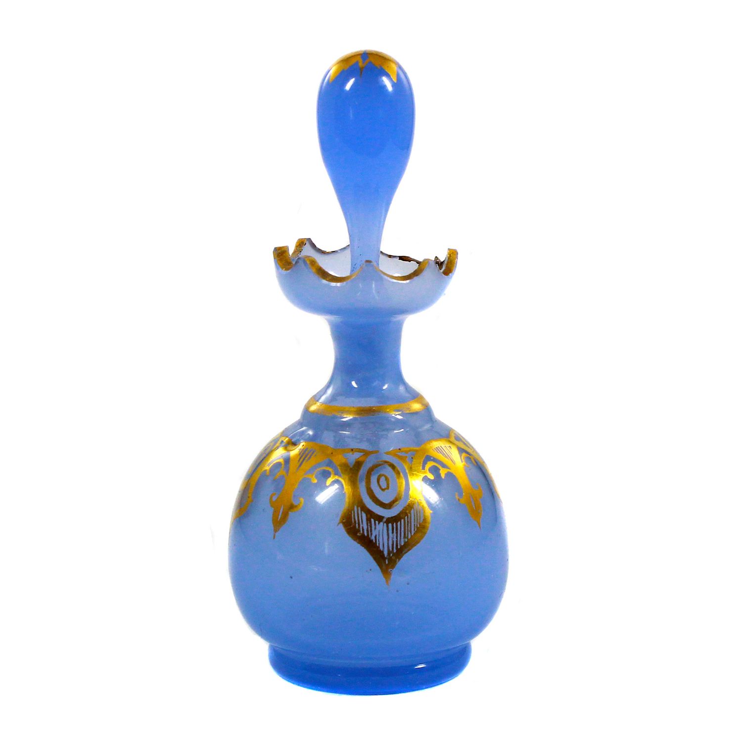 Bottle made of opaque blue glass with gold painting, France or Bohemia around 1850