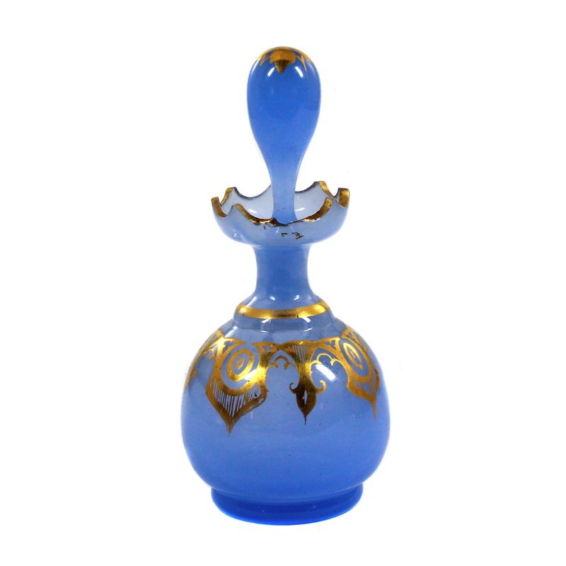 Bottle made of opaque blue glass with gold painting, France or Bohemia around 1850