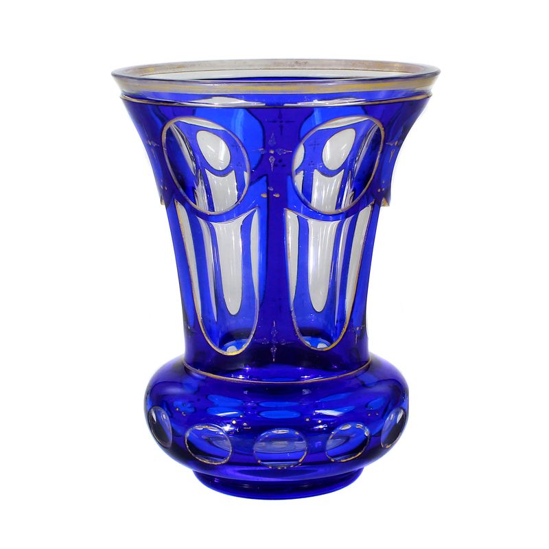 Beaker with cobalt blue overlay and gold painting, Gebrüder Lorenz around 1910