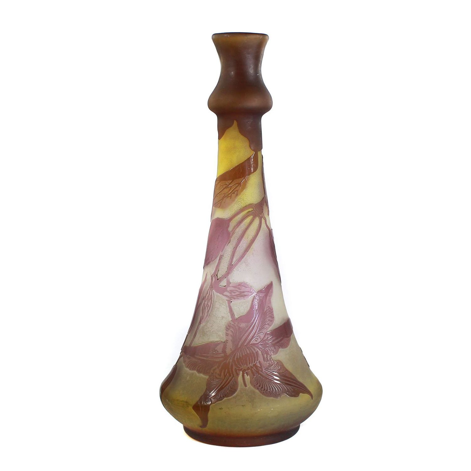 31cm tall vase with clematis, Emile Galle, Nancy, c.1900-04.