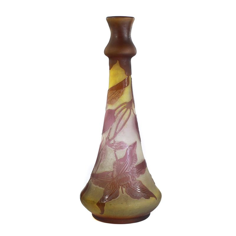 31cm tall vase with clematis, Emile Galle, Nancy, c.1900-04.