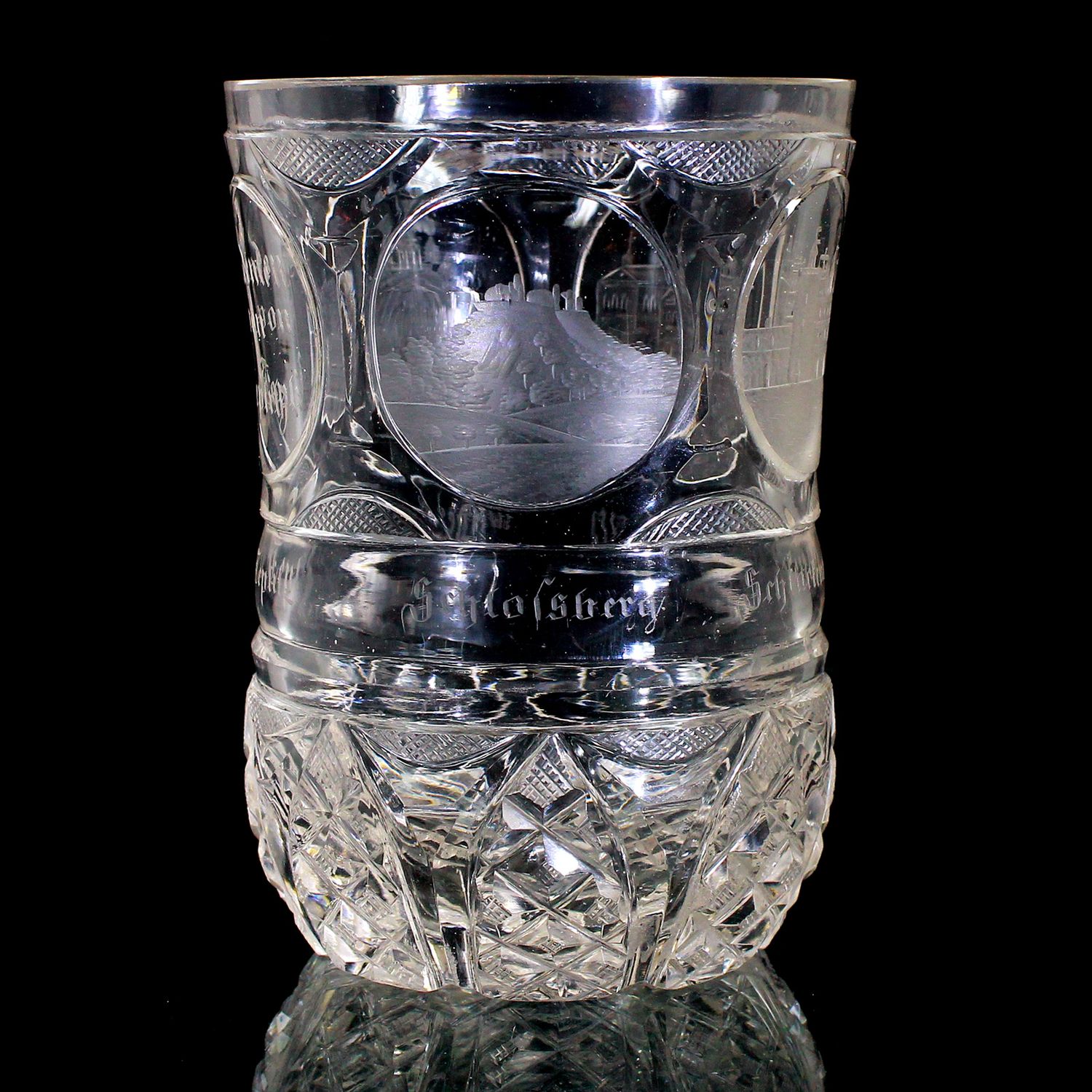 Early Teplitz Views Beaker with Round Medallions, Bohemia, around 1825-30