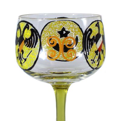 Trophäenglas / Stängelglas mit verschiedenen Wappen der Kaiserzeit, um 1914-18