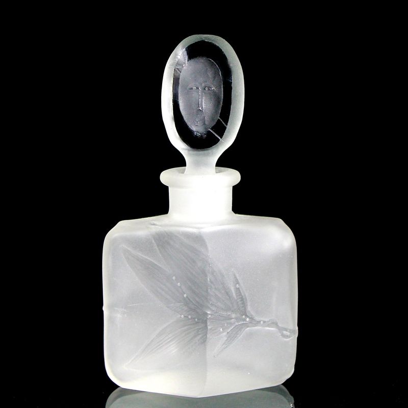 Small bottle with stopper and engraved moon face, Freia Schulze around 1980