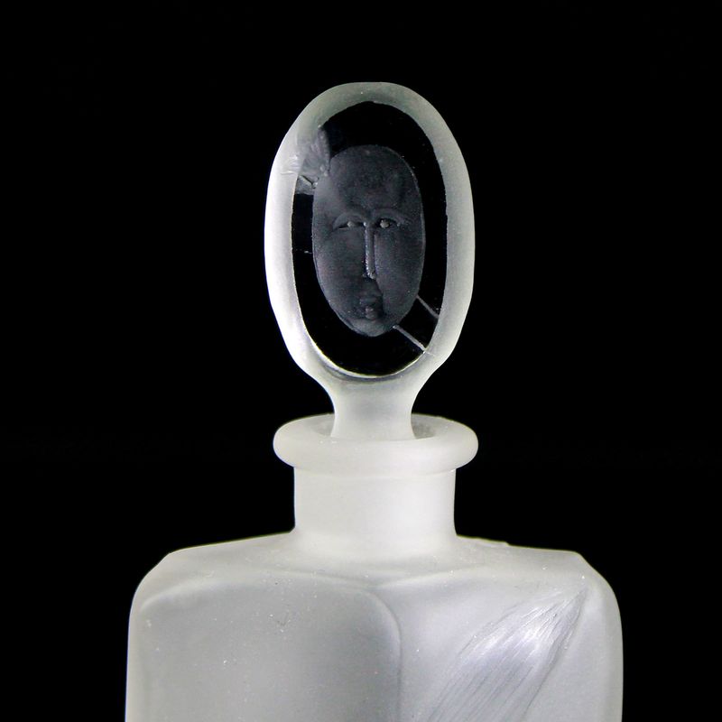 Small bottle with stopper and engraved moon face, Freia Schulze around 1980
