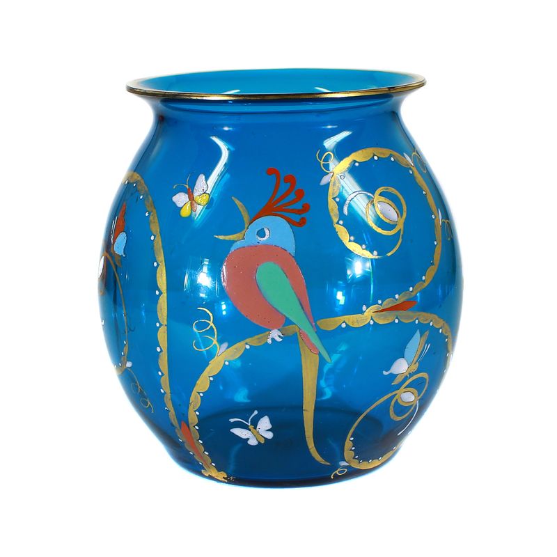 Rare vase with bird - insects, Josephinenhütte, designed by S. Haertel around 1921