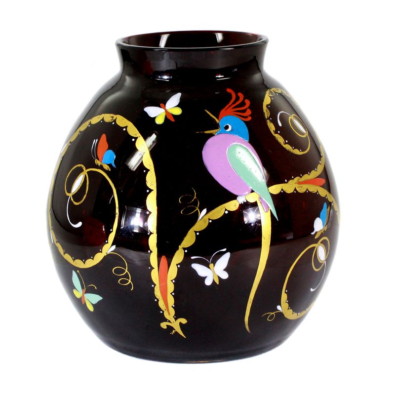 Rare vase with bird - insects, Josephinenhütte, designed by S. Haertel around 1921