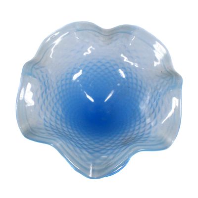Fußschale aus hellblauem Pressglas, Glasfabrik IVIMA in Marinha Grande um 1900