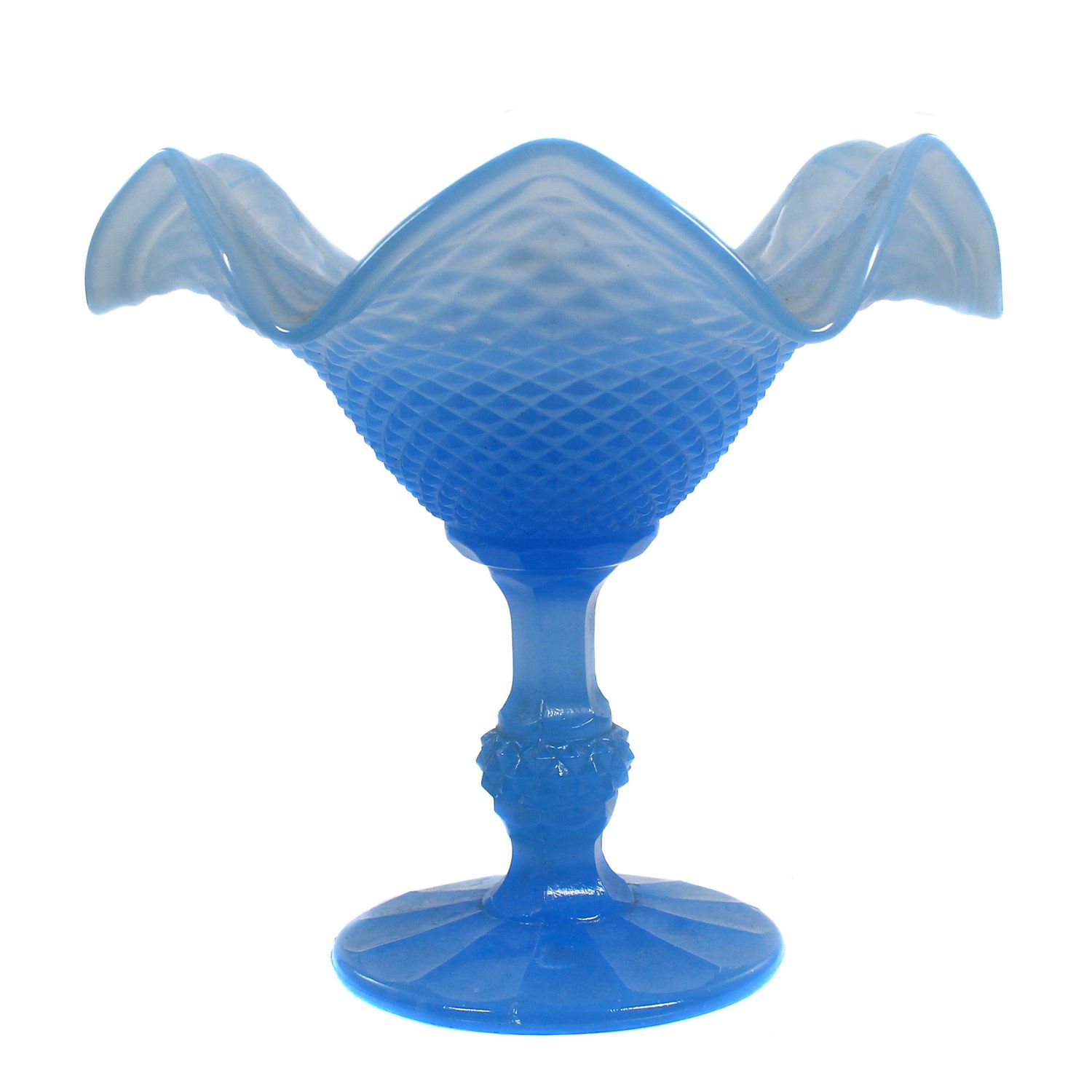 Footed bowl made of light blue pressed glass, IVIMA glass factory in Marinha Grande around 1900