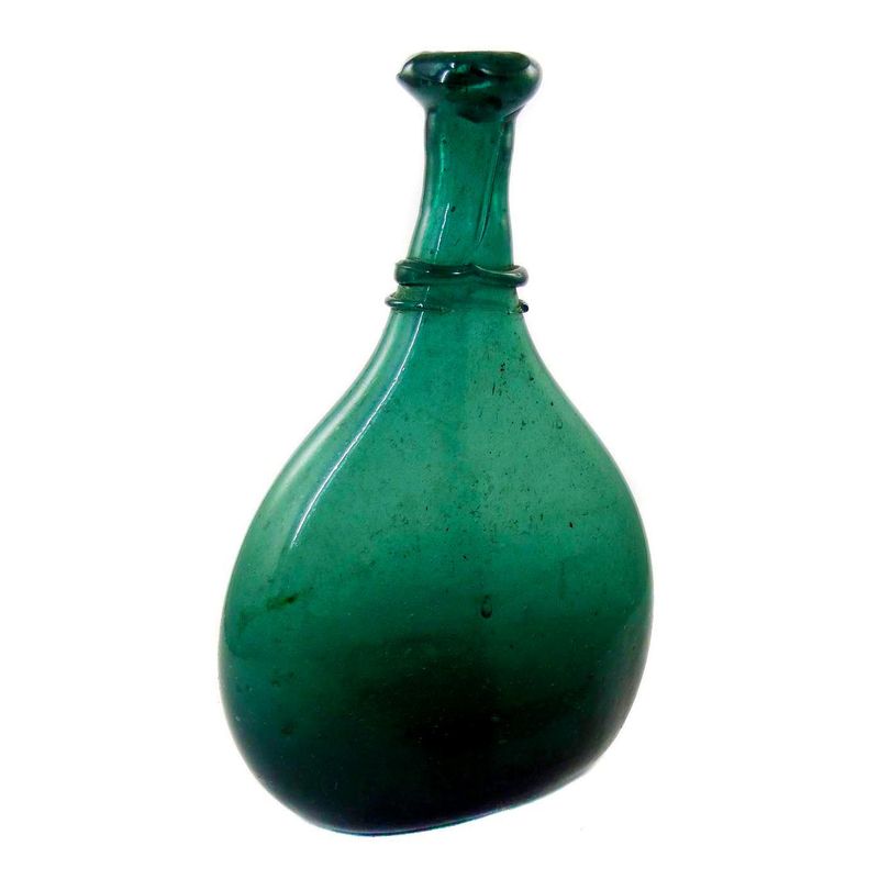 Bocksbeutel, flat bottle made of green glass, Persia 19th century.