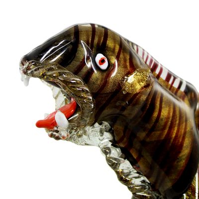 Große Tiger Skulptur mit aufgesetzten Rigaree, Barovier, A.V.E.M. oder Barbini