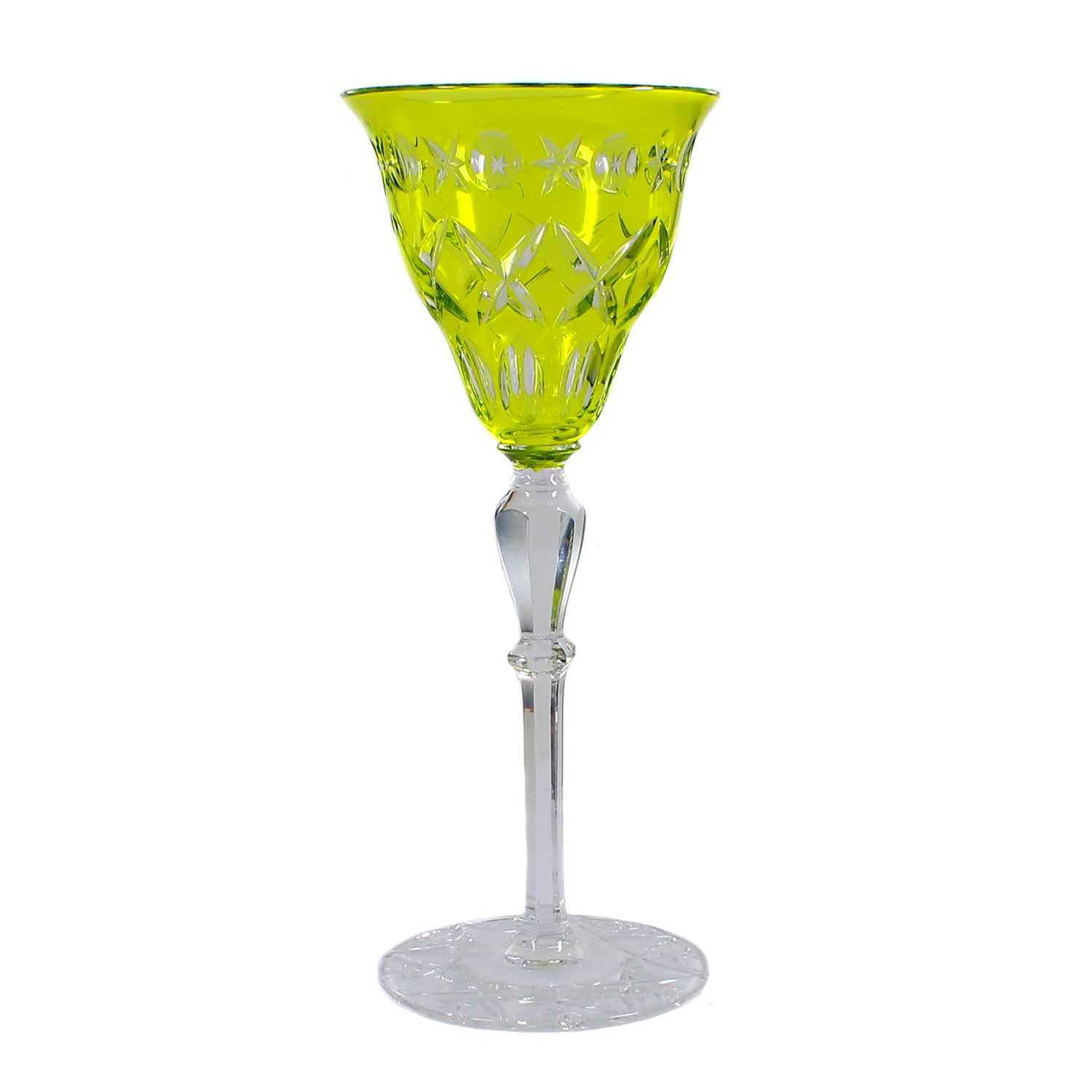 Stem glass with green-yellow overlay, designed by A. Pfohl, form 038, Josephinenhütte