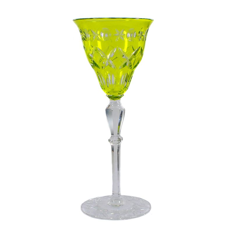 Stem glass with green-yellow overlay, designed by A. Pfohl, form 038, Josephinenhütte