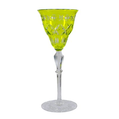 Stängelglas mit grüngelben Überfang, Entw. A. Pfohl, Form 038, Josephinenhütte