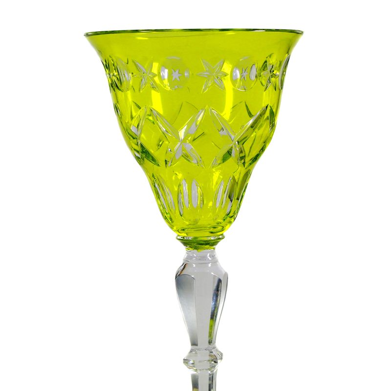 Stem glass with green-yellow overlay, designed by A. Pfohl, form 038, Josephinenhütte