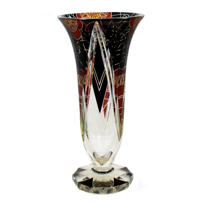 Large Art Deco vase with colorfully glazed fields, Karl Palda in Haida around 1930