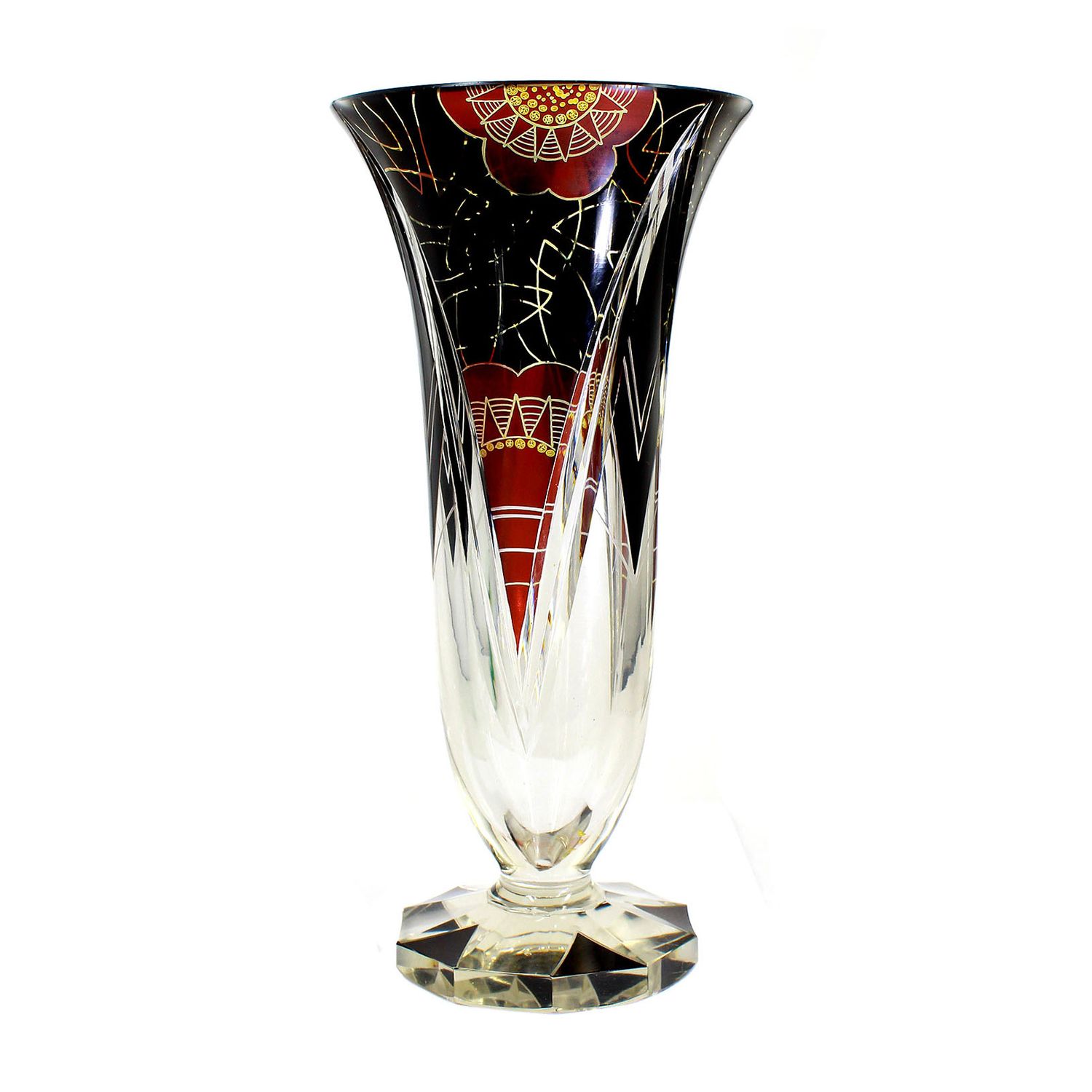 Large Art Deco vase with colorfully glazed fields, Karl Palda in Haida around 1930