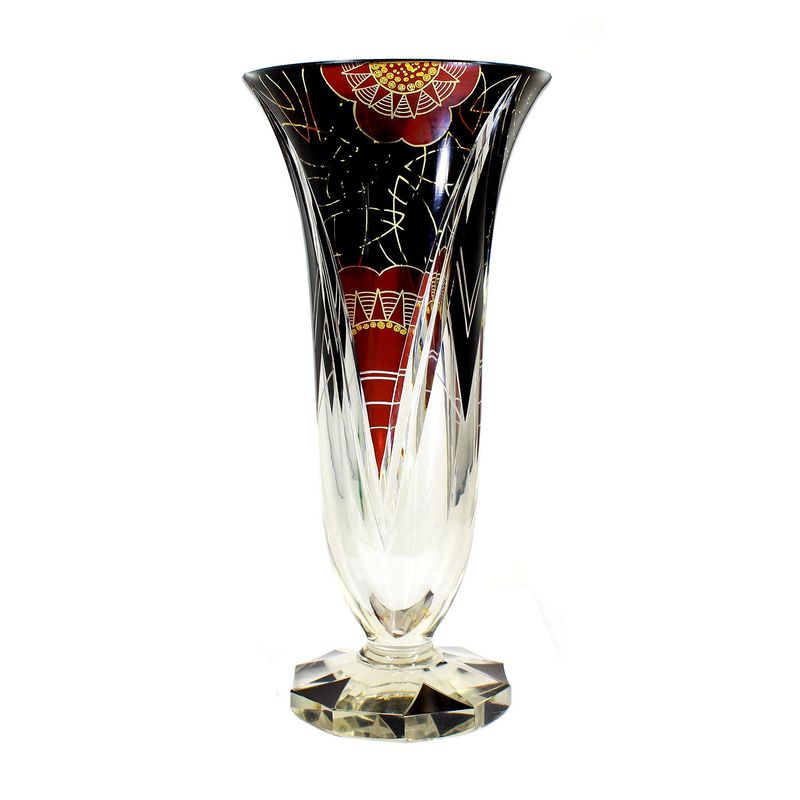 Large Art Deco vase with colorfully glazed fields, Karl Palda in Haida around 1930