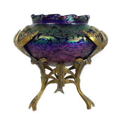 Vase mit Stäbchensplitter in Metallmontur, Fritz Heckert, Entw. Thamm um 1902