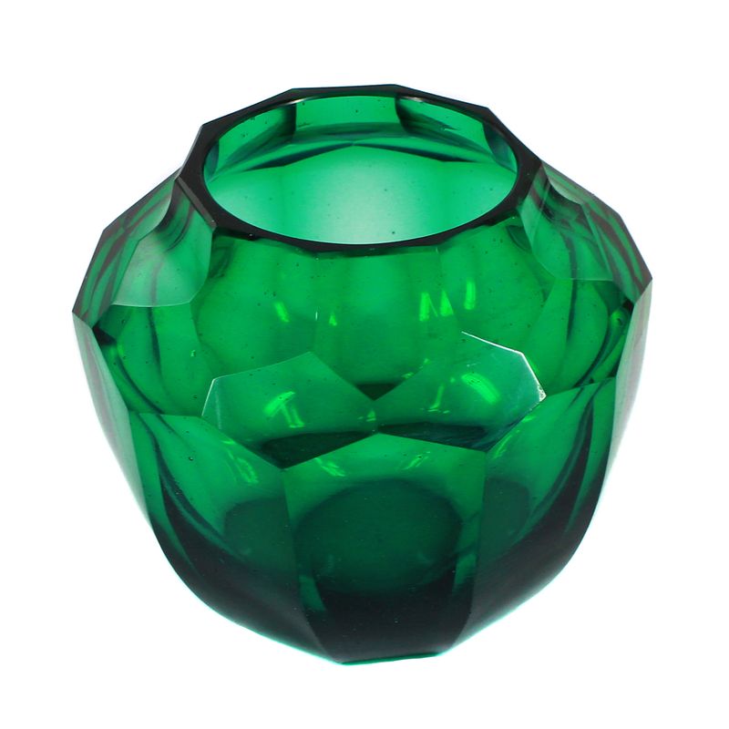 Multi-faceted small vase made of green glass, Oertel around 1920