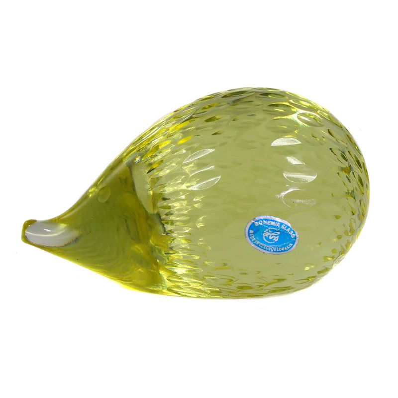 Paperweight in the shape of a hedgehog made of citrine glass, designed by Miloslav Janků
