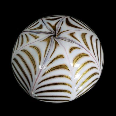Briefbeschwerer mit Fenicio Dekor aus schwarzem Glas mit Zinnemail-Überfang, Murano