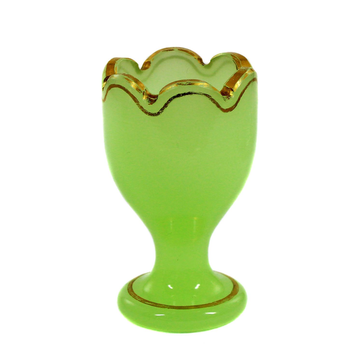 Egg cup made of green-colored alabaster glass with gold line decoration around 1860-70