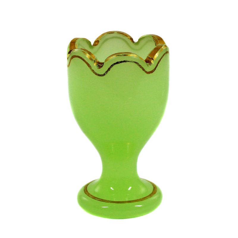 Egg cup made of green-colored alabaster glass with gold line decoration around 1860-70