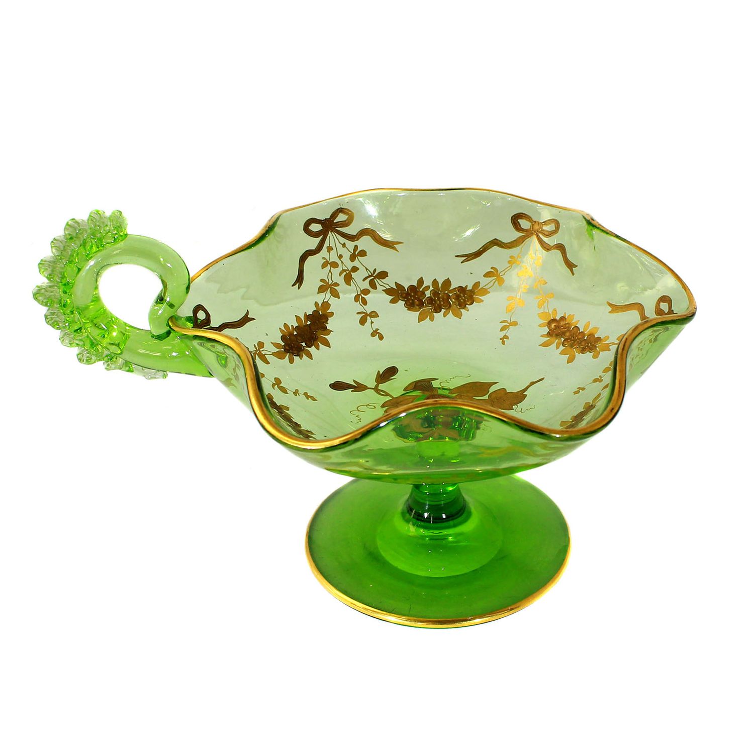 Parfait bowl made of light green glass with gold painting, Josephinenhütte around 1912
