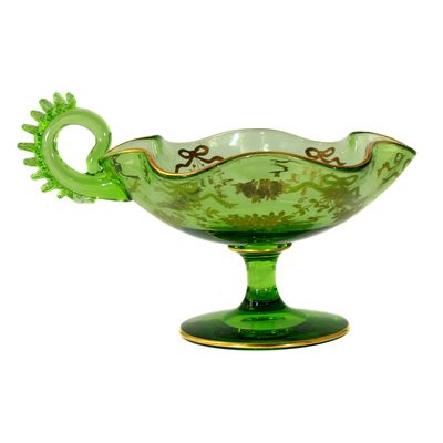 Parfait Schale aus hellgrünem Glas mit Goldmalerei, Josephinenhütte um 1912