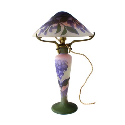 Jugendstil Tischlampe mit Dekor der Hortensien, signiert Galle, um 1904