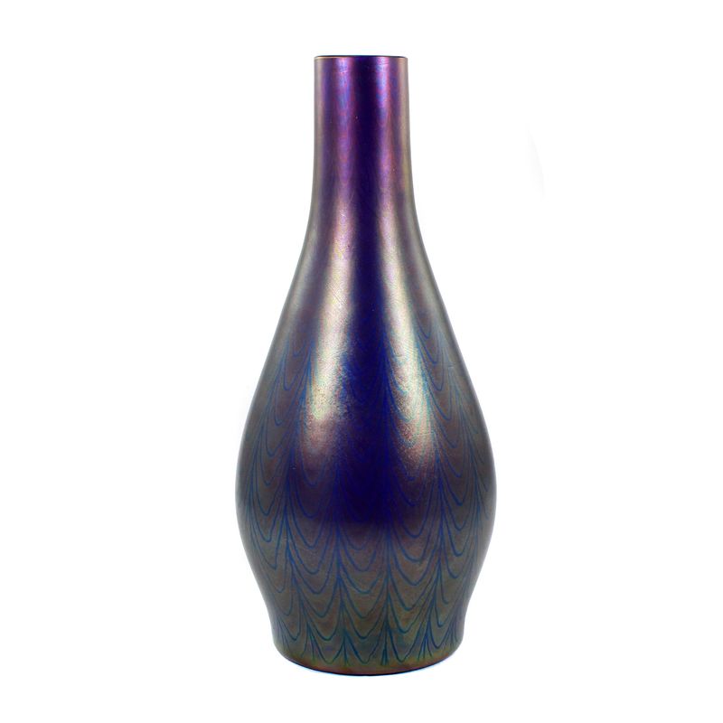 Art Nouveau vase, cobalt blue glass with luster painting, Schliersee glassworks around 1900