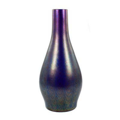 Art Nouveau vase, cobalt blue glass with luster painting, Schliersee glassworks around 1900