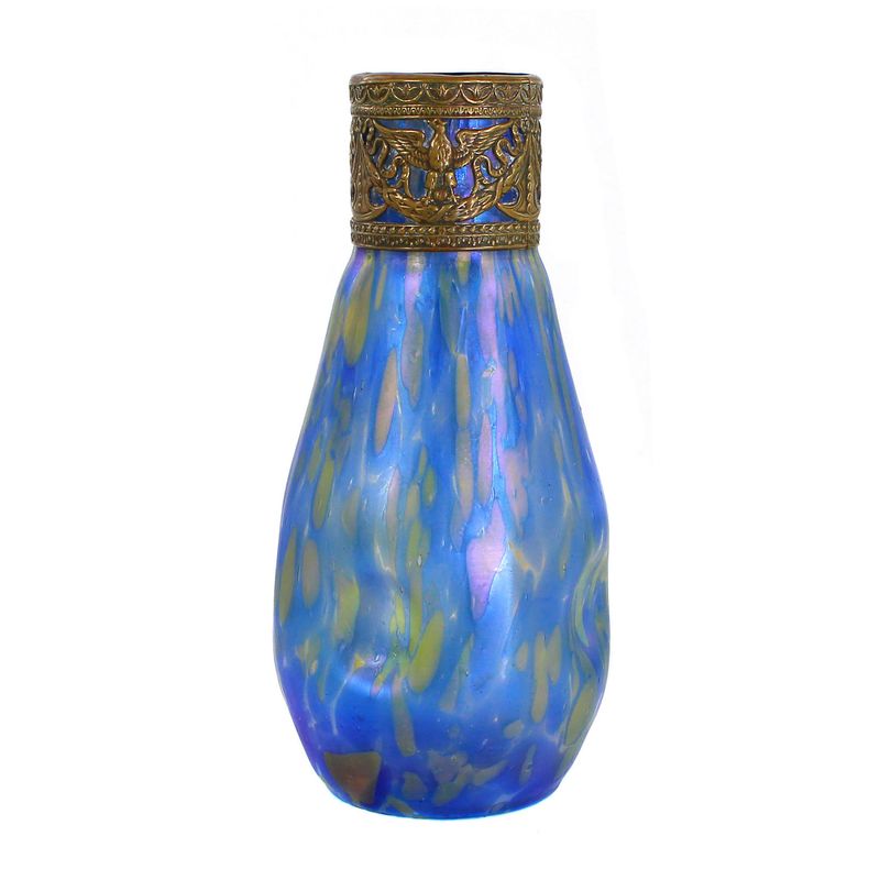 Art Nouveau vase with colored glazes and bronze-plated metal mount, probably by Rindskopf, circa 1900