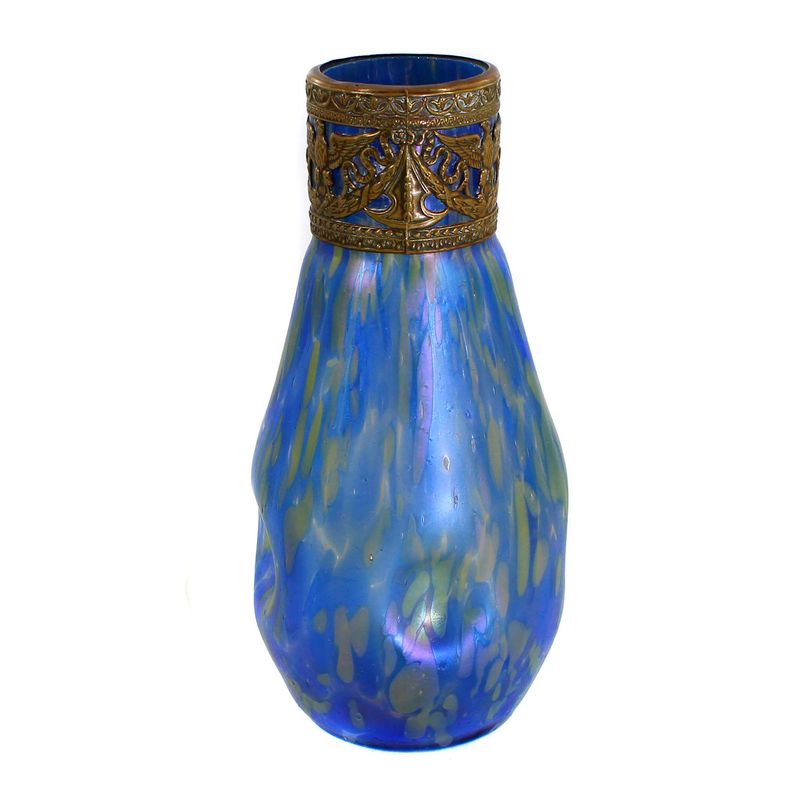 Art Nouveau vase with colored glazes and bronze-plated metal mount, probably by Rindskopf, circa 1900
