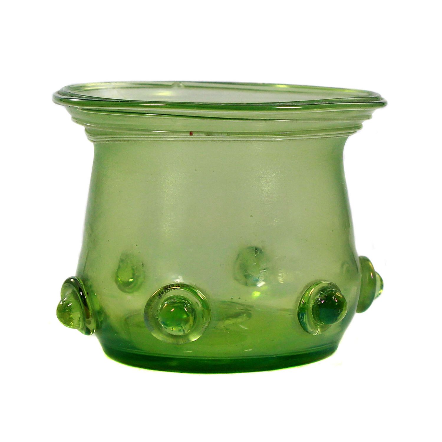 Small cup with applied nubs made of olive green glass, Josephinenhütte around 1880