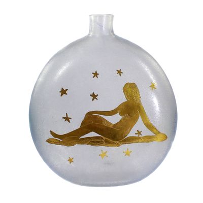 Vase in Corosso Technik mit Sternzeichen Jungfrau, signiert Guiman, Murano