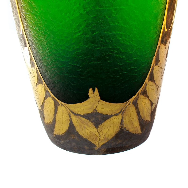 Floor vase made of green glass with rowan decoration, Legras &amp; Cie, Saint Denis, around 1900