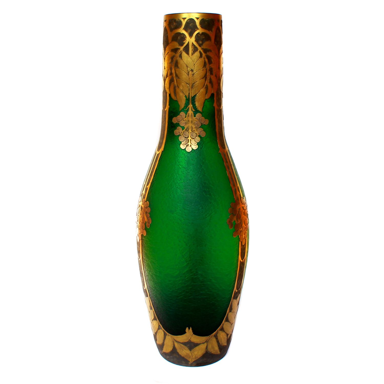 Floor vase made of green glass with rowan decoration, Legras &amp; Cie, Saint Denis, around 1900