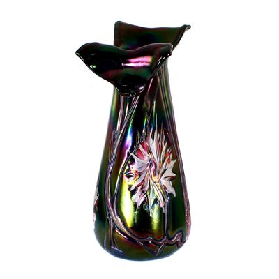 Zierhenkelvase mit sternförmigen Auflagen, Glasfabrik Elisabeth, um 1900