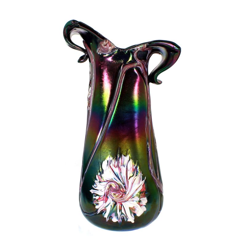 Decorative handle vase with star-shaped overlays, Elisabeth Glass Factory, around 1900