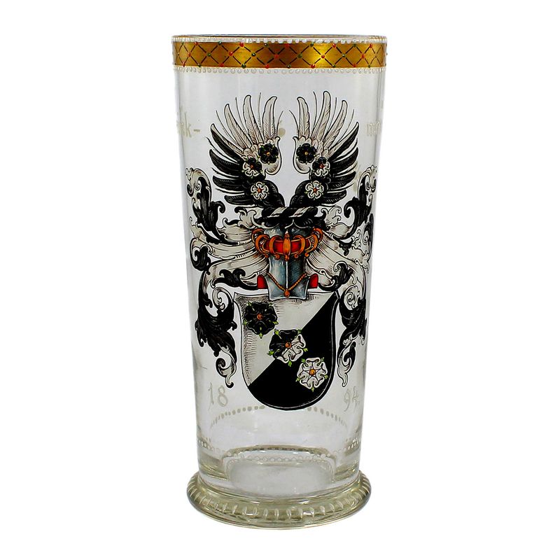 Bar glass with lid &amp; Brinkmann coat of arms in enamel painting, Josephinenhütte, Goedecke