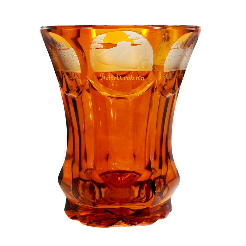 Beaker with silver-yellow stain and cut views of Bad Pyrmont, around 1845-50