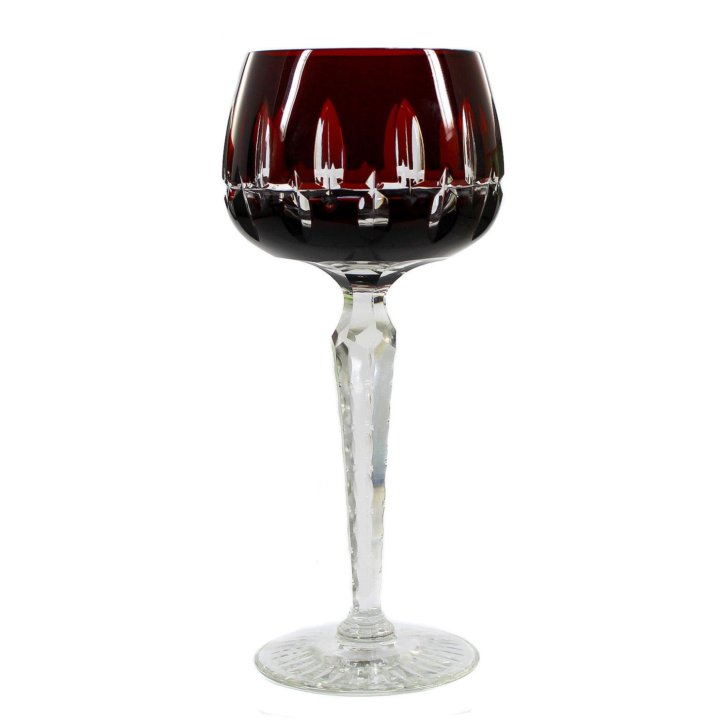 Stem glass with copper ruby overlay and wedge cut decoration, Bavarian Forest