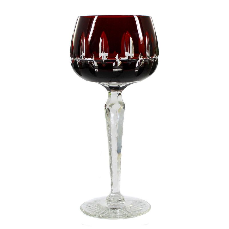 Stem glass with copper ruby overlay and wedge cut decoration, Bavarian Forest