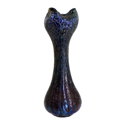 Art Nouveau vase with silver-yellow frills, Elisabeth glass factory around 1900-05