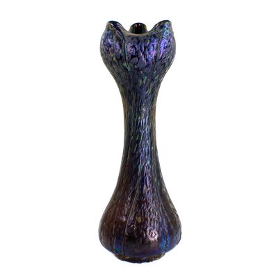 Art Nouveau vase with silver-yellow frills, Elisabeth glass factory around 1900-05