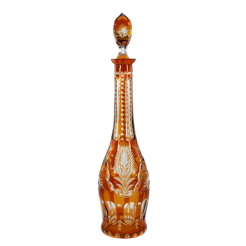 Rare large carafe with 6 goblets in amber etching, Max Kray, Berlin