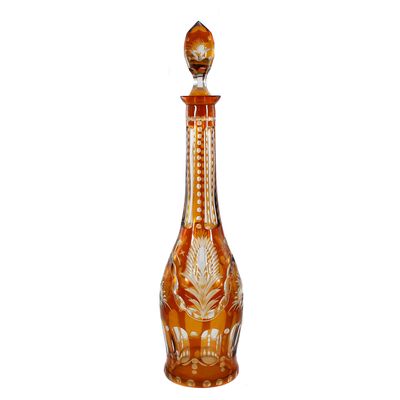 Rare large carafe with 6 goblets in amber etching, Max Kray, Berlin